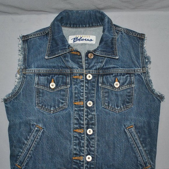 Vintage Express Bleus Jean Vest Size Medium 90s Y2K - Picture 5 of 9